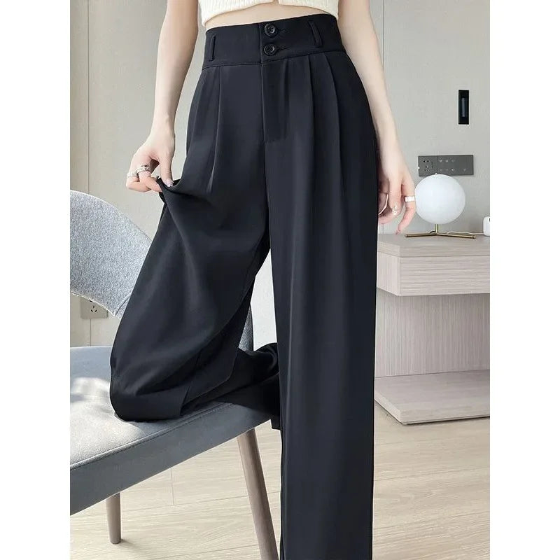 Summer Thin Pink Straight-Leg Ice Silk Bell Bottoms High-Waisted Slim Fit Women&