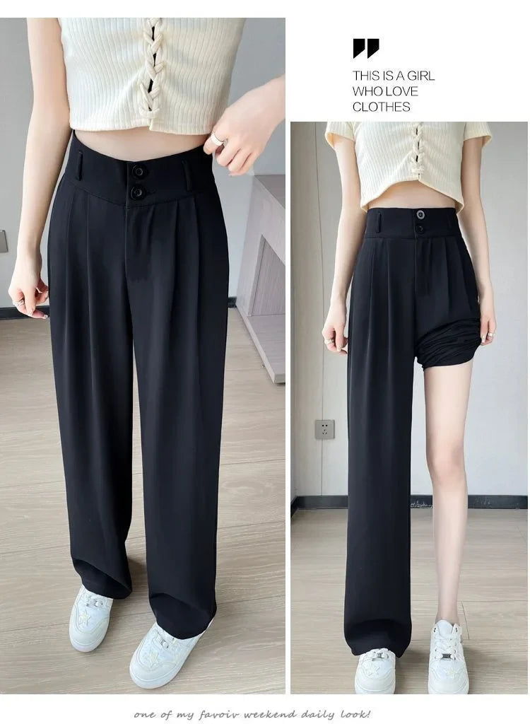 Summer Thin Pink Straight-Leg Ice Silk Bell Bottoms High-Waisted Slim Fit Women&