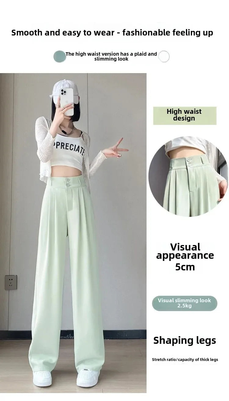 Summer Thin Pink Straight-Leg Ice Silk Bell Bottoms High-Waisted Slim Fit Women&