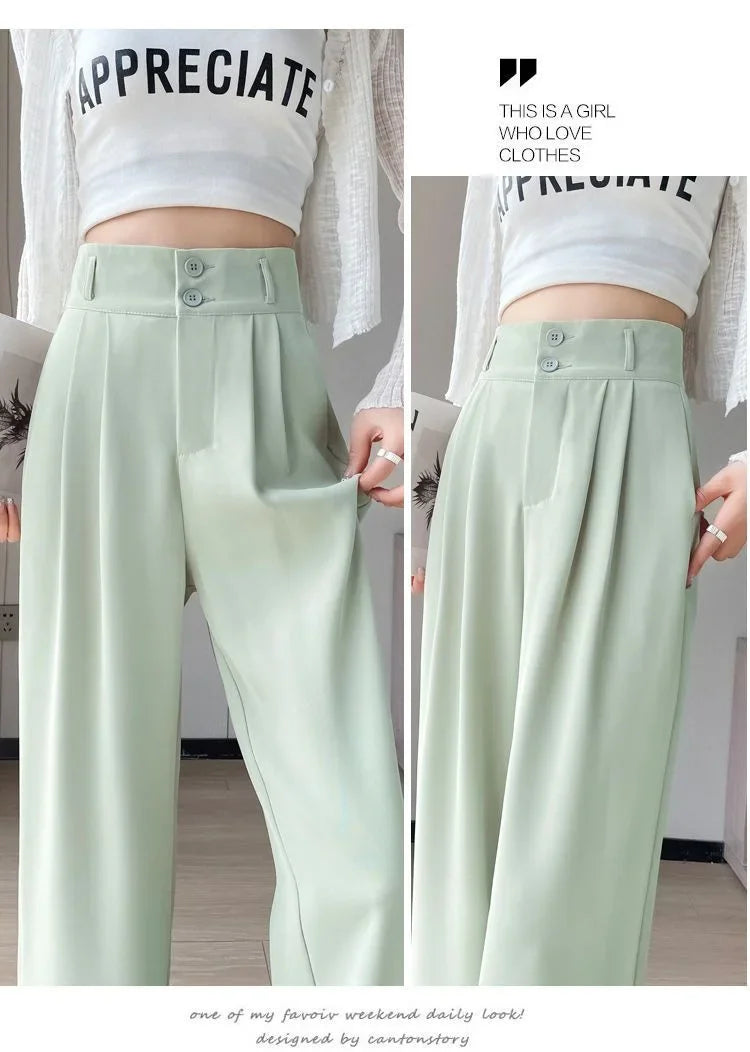 Summer Thin Pink Straight-Leg Ice Silk Bell Bottoms High-Waisted Slim Fit Women&