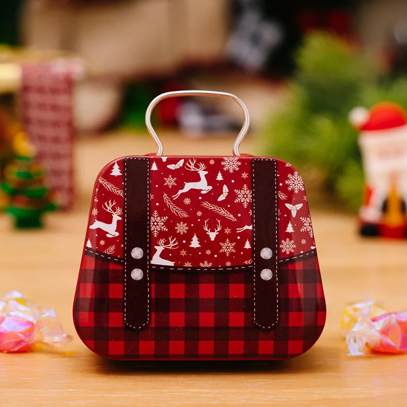 Christmas Decoration 2024 Metal Box Handbag Shape Tin Jar Jewelry Storage Case Kids Gift Can Storage Boxes Xms Party Decors