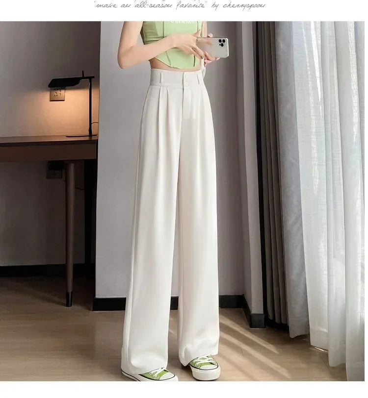 Summer Thin Pink Straight-Leg Ice Silk Bell Bottoms High-Waisted Slim Fit Women&