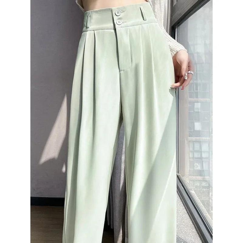 Summer Thin Pink Straight-Leg Ice Silk Bell Bottoms High-Waisted Slim Fit Women&