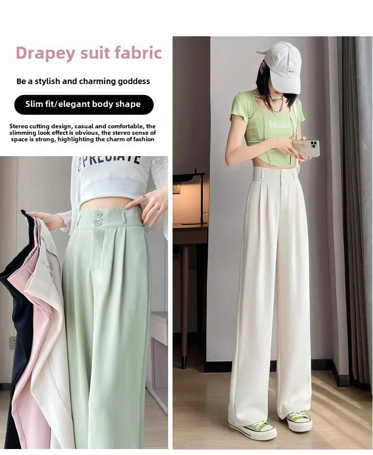 Summer Thin Pink Straight-Leg Ice Silk Bell Bottoms High-Waisted Slim Fit Women&