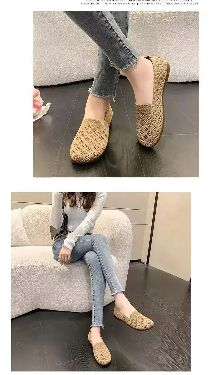 Summer Mesh Fabrics Breathable Flats Women Shoes Ventilate Lace Leisure Loafers Mom Shoes Comfort Casual Light Sneakers