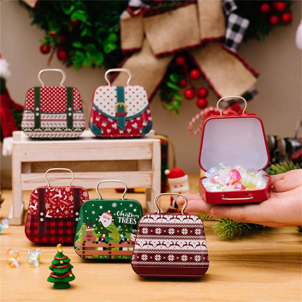 Christmas Decoration 2024 Metal Box Handbag Shape Tin Jar Jewelry Storage Case Kids Gift Can Storage Boxes Xms Party Decors