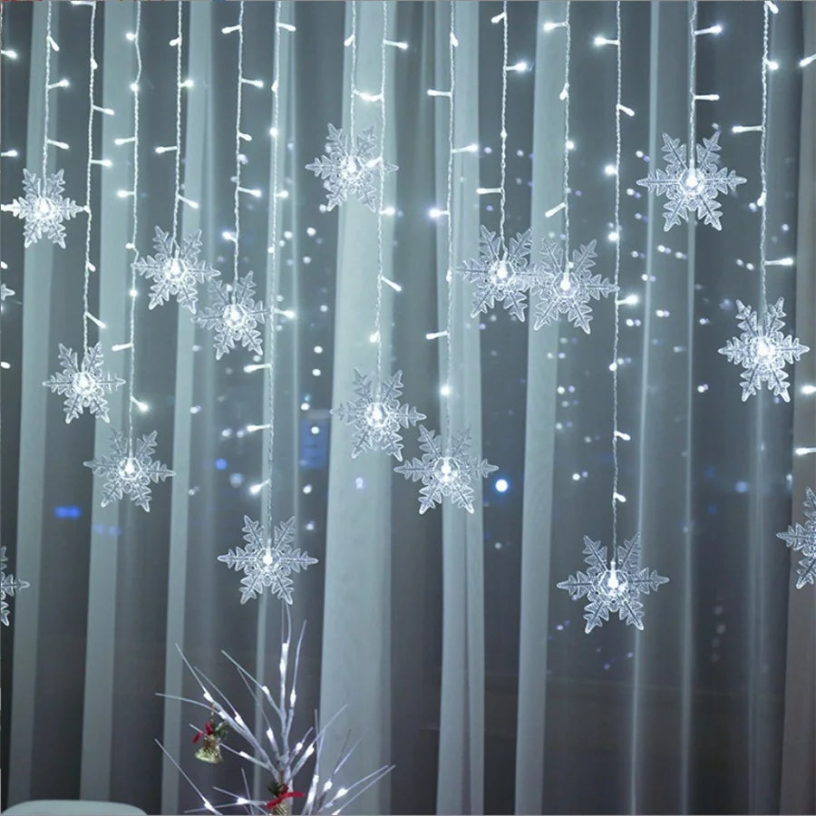 Christmas Decor Snowflake Window Curtain Garlands Led Icicle Fairy Lights Outdoor Garland for Home Party Garden New Year Decor