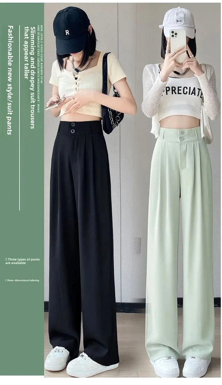 Summer Thin Pink Straight-Leg Ice Silk Bell Bottoms High-Waisted Slim Fit Women&