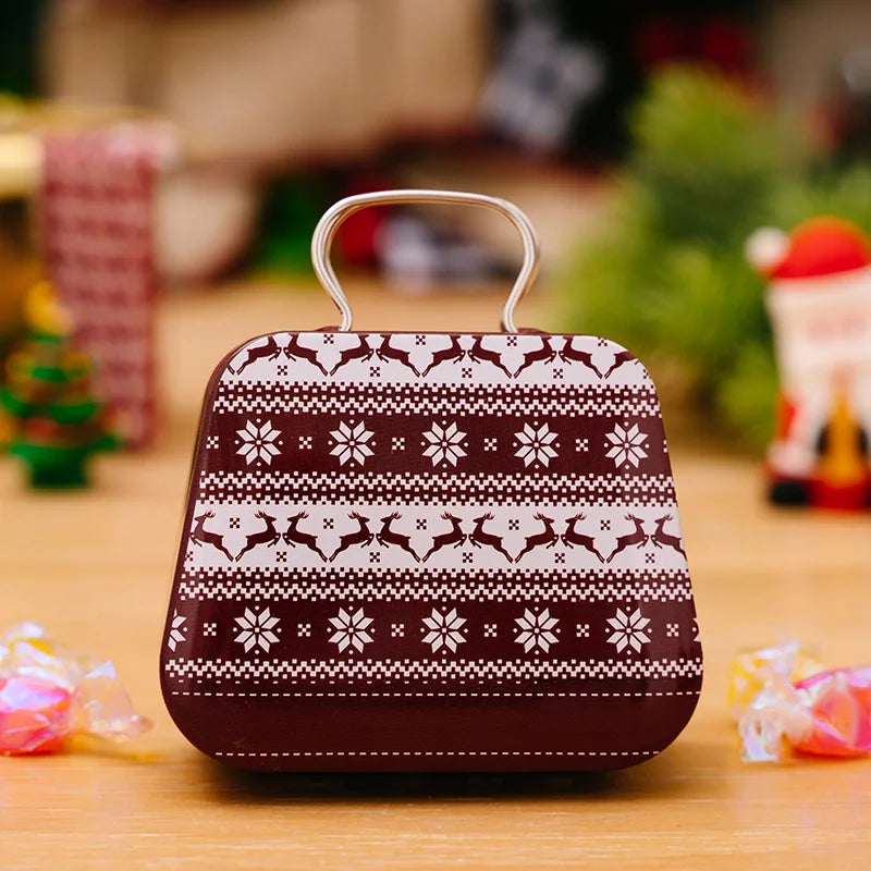 Christmas Decoration 2024 Metal Box Handbag Shape Tin Jar Jewelry Storage Case Kids Gift Can Storage Boxes Xms Party Decors