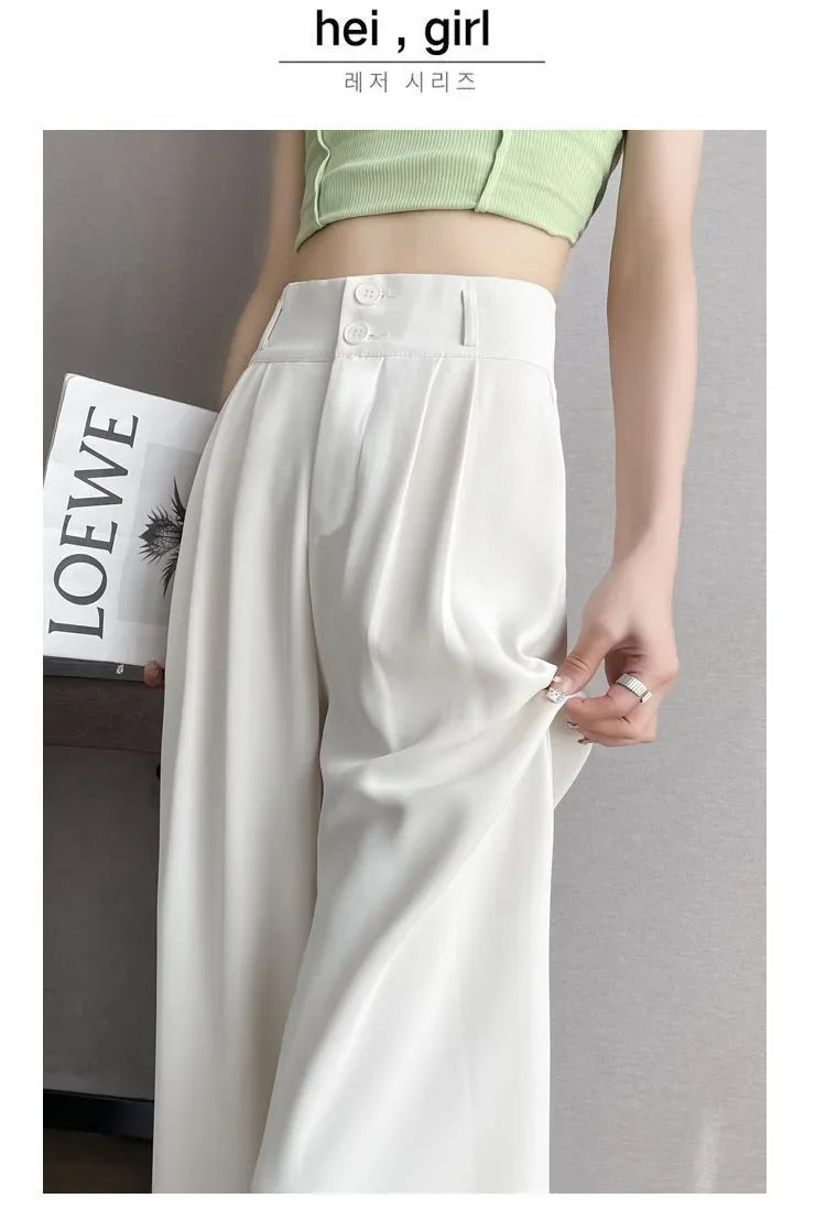 Summer Thin Pink Straight-Leg Ice Silk Bell Bottoms High-Waisted Slim Fit Women&