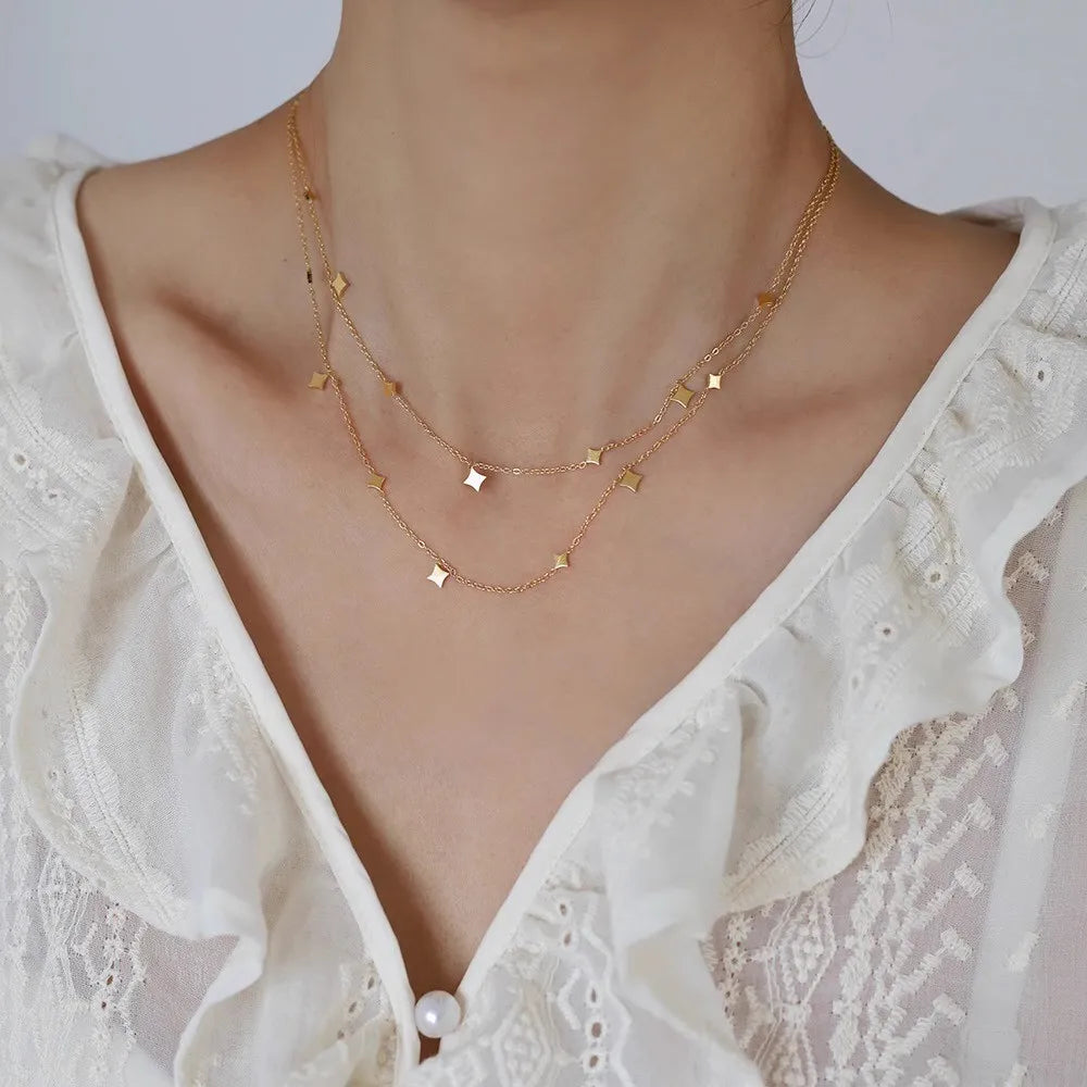 Minimalist Cute Tiny Heart Stars Stacked Choker Necklace Stainless Steel Gold Plated Chain Ladies Women Fashion Delicate Gift