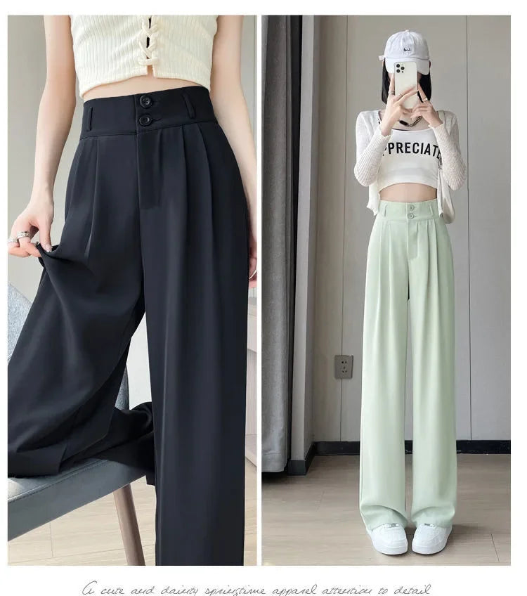 Summer Thin Pink Straight-Leg Ice Silk Bell Bottoms High-Waisted Slim Fit Women&