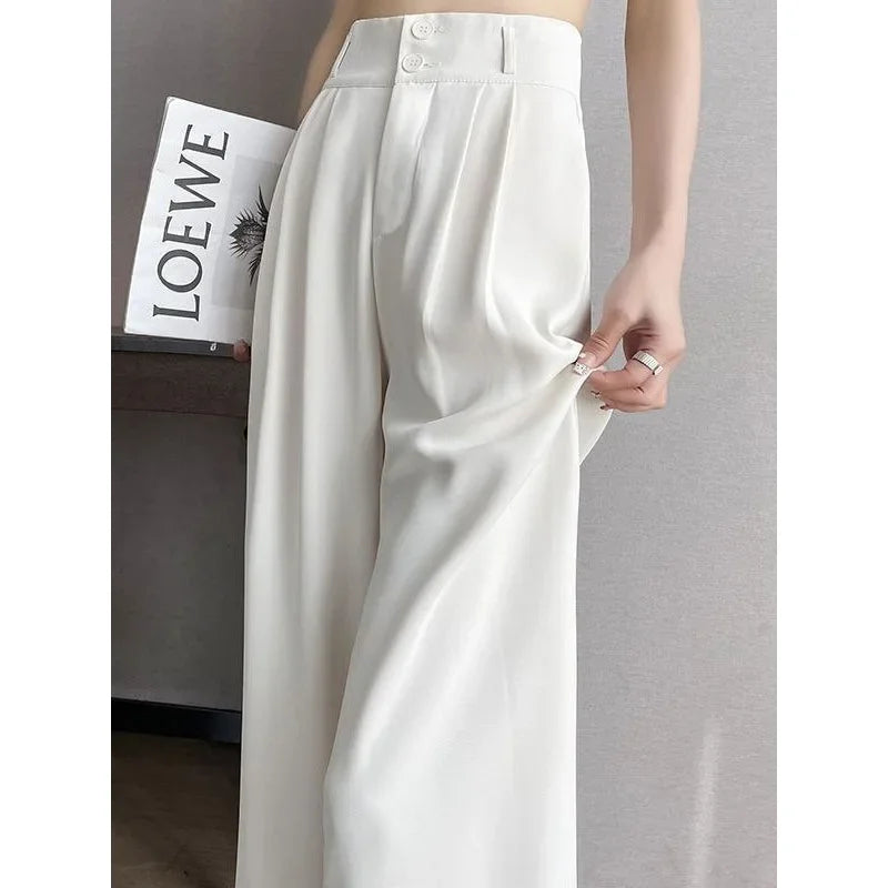 Summer Thin Pink Straight-Leg Ice Silk Bell Bottoms High-Waisted Slim Fit Women&