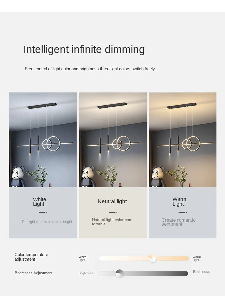 LED Modern Ceiling Chandeliers For Dining Room Table Pendant Lighting Lustre Lamps For Living Bar Minimalist Strip Lighting