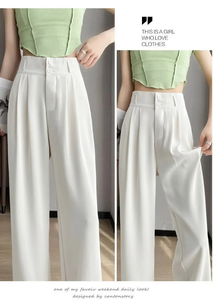 Summer Thin Pink Straight-Leg Ice Silk Bell Bottoms High-Waisted Slim Fit Women&