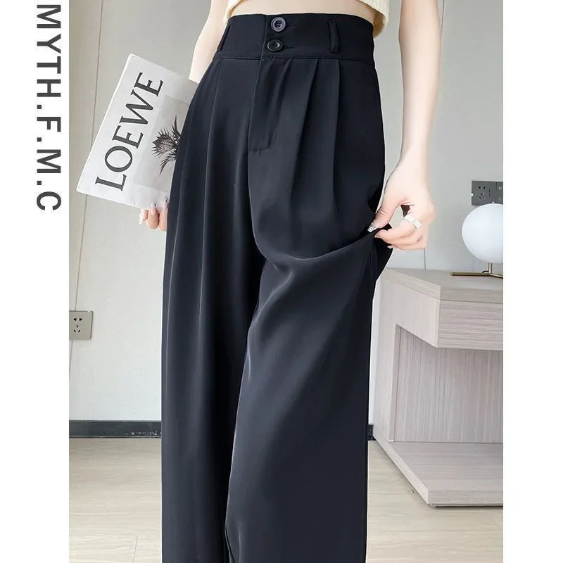 Summer Thin Pink Straight-Leg Ice Silk Bell Bottoms High-Waisted Slim Fit Women&