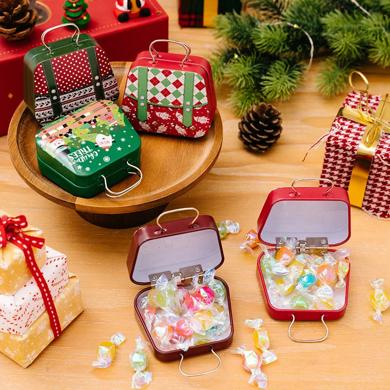 Christmas Decoration 2024 Metal Box Handbag Shape Tin Jar Jewelry Storage Case Kids Gift Can Storage Boxes Xms Party Decors