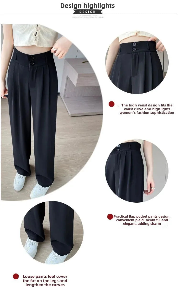 Summer Thin Pink Straight-Leg Ice Silk Bell Bottoms High-Waisted Slim Fit Women&