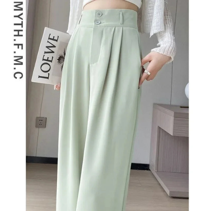 Summer Thin Pink Straight-Leg Ice Silk Bell Bottoms High-Waisted Slim Fit Women&
