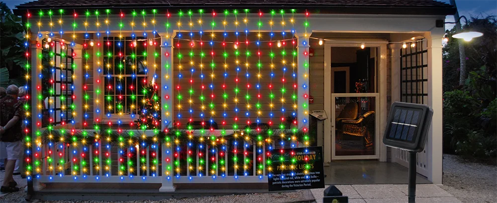 Outdoor Solar Curtain Light 3x3M 300Leds Holiday Decorations Garland 8 Modes Halloween Christmas Party Decor String Lights