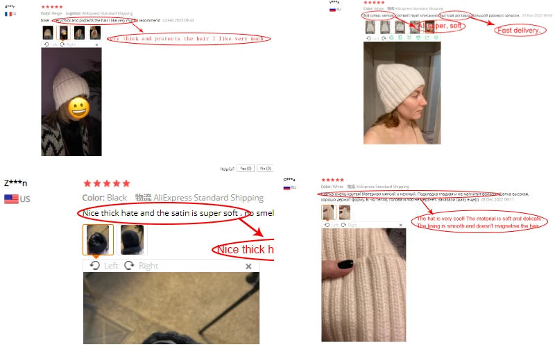 Winter Silk Satin Lined Beanie Hats Women Men Unisex Thick Chunky Cap Striped Warm Soft High Quality Cashmere Knitted Beanie Hat