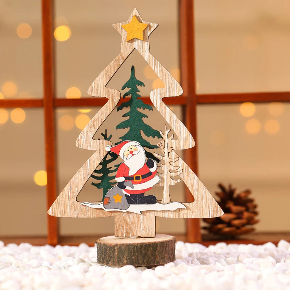 Christmas Decoration DIY Wooden Crafts Creative Ornaments Santa Claus Snowman Reindeer Christmas Desktop Decoration Gifts