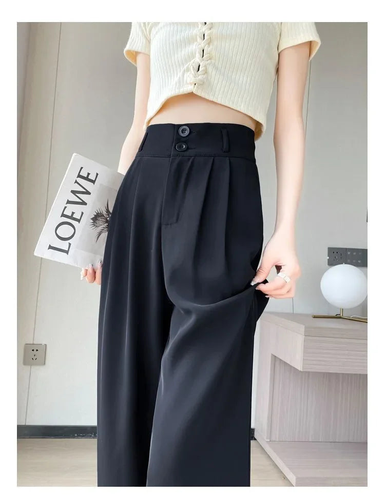 Summer Thin Pink Straight-Leg Ice Silk Bell Bottoms High-Waisted Slim Fit Women&