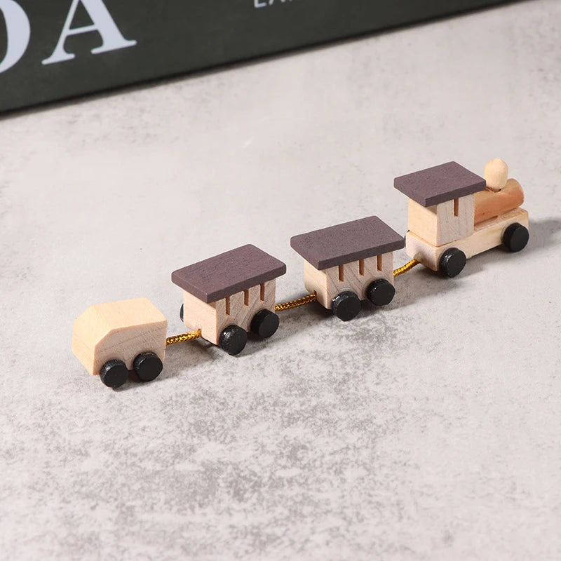 Christmas Wood Train Dollhouse Miniature Kid Pretend Play Toy Mini Scenery Xmas Table Top Ornament Party Decor Navidad Gift