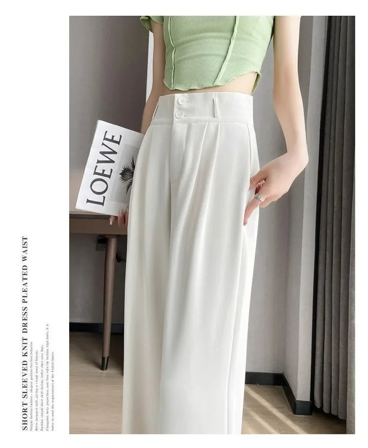 Summer Thin Pink Straight-Leg Ice Silk Bell Bottoms High-Waisted Slim Fit Women&