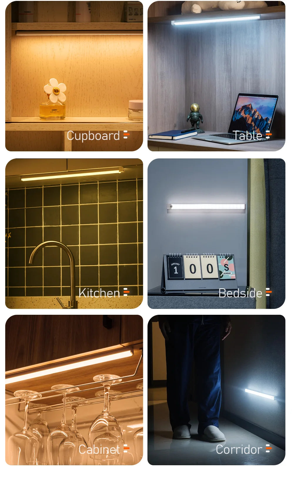 LED Cabinet Light 15/21/30CM Kitchen Wireless Dimming USB Rechargeable Motion/Hand-sweep Sensor Bedroom Wardrobe Night Lamp