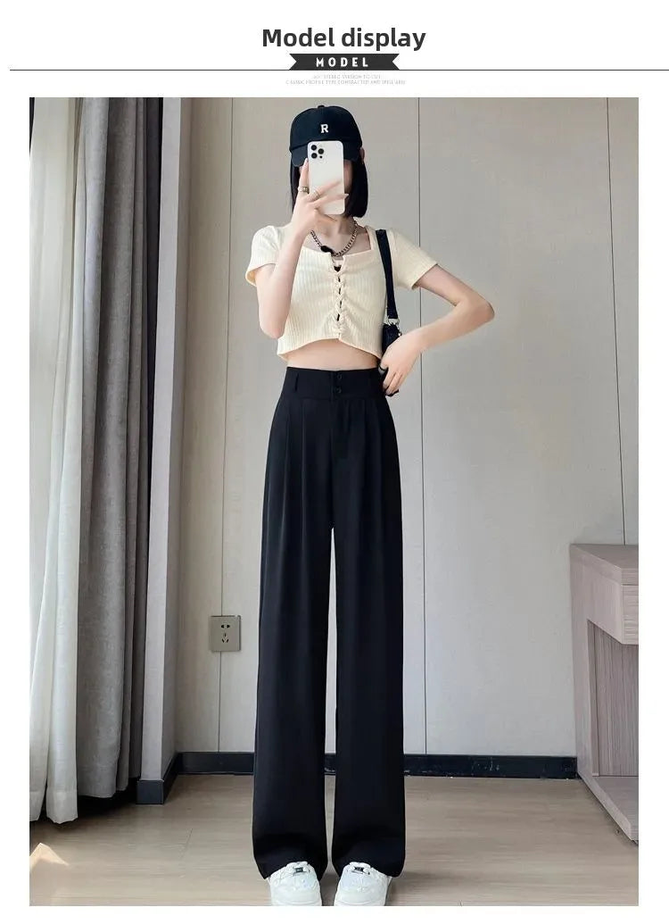 Summer Thin Pink Straight-Leg Ice Silk Bell Bottoms High-Waisted Slim Fit Women&