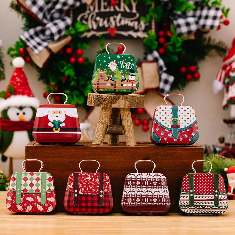 Christmas Decoration 2024 Metal Box Handbag Shape Tin Jar Jewelry Storage Case Kids Gift Can Storage Boxes Xms Party Decors