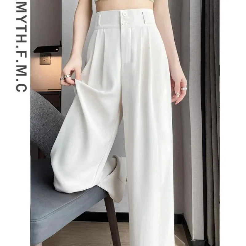 Summer Thin Pink Straight-Leg Ice Silk Bell Bottoms High-Waisted Slim Fit Women&
