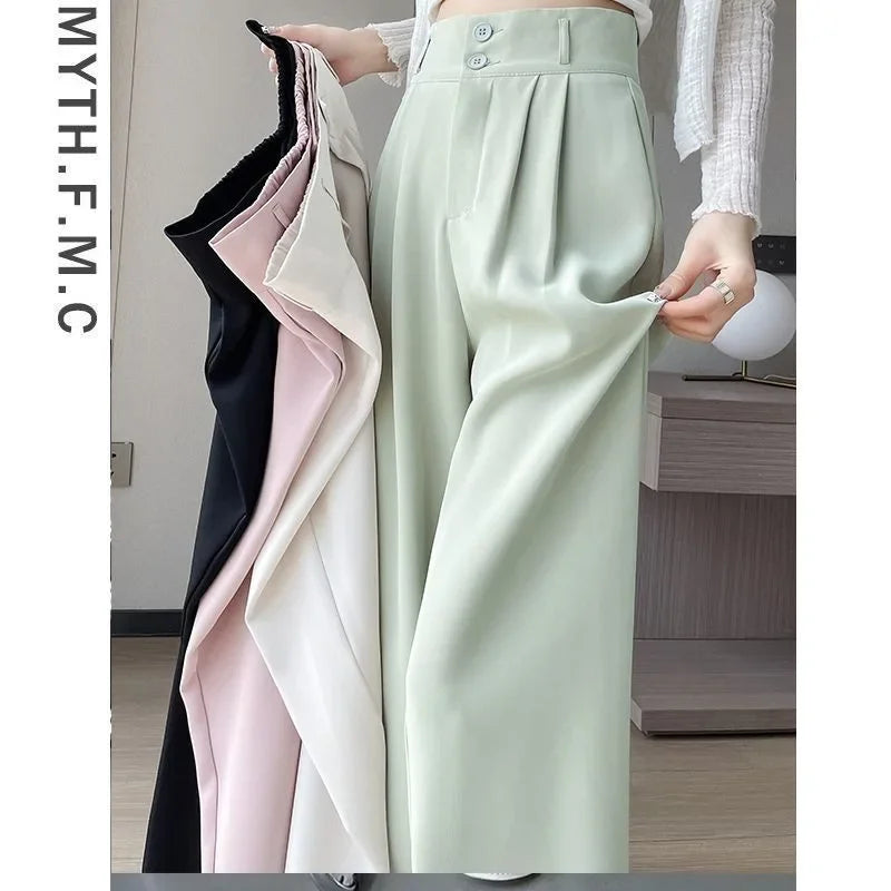 Summer Thin Pink Straight-Leg Ice Silk Bell Bottoms High-Waisted Slim Fit Women&