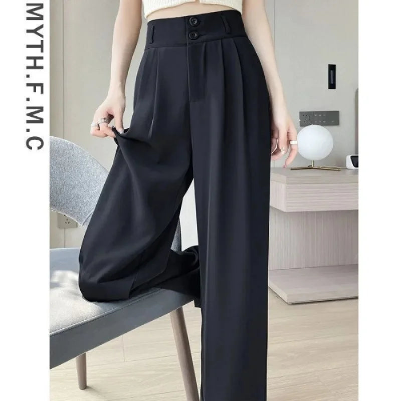 Summer Thin Pink Straight-Leg Ice Silk Bell Bottoms High-Waisted Slim Fit Women&