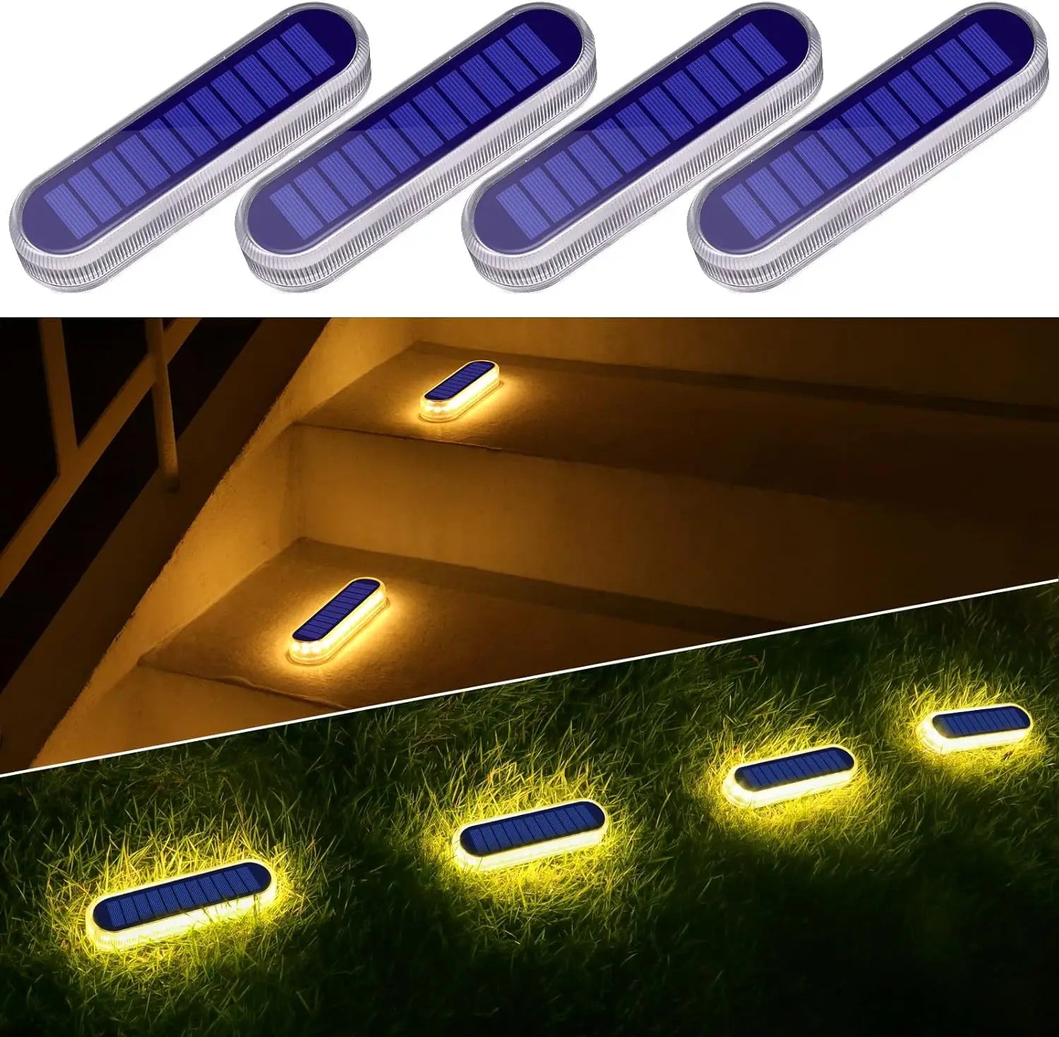 4 Pack Solar Ground Step Lights Waterproof IP68 Auto On/OFF Led Solar Light for Railing Stairs Yard Patio Pathway Driveway Lamp
