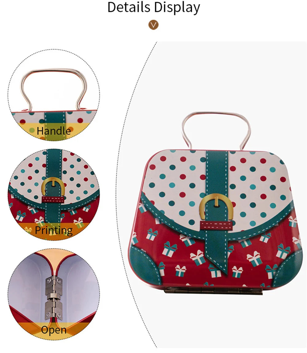 Christmas Decoration 2024 Metal Box Handbag Shape Tin Jar Jewelry Storage Case Kids Gift Can Storage Boxes Xms Party Decors