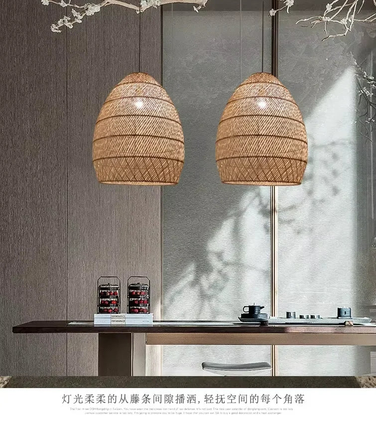 Rattan Pendant Lights Retro Hand-woven Hanging Basket chinese lantern for Dining Room Lights Bedroom Loft kitchen island lights