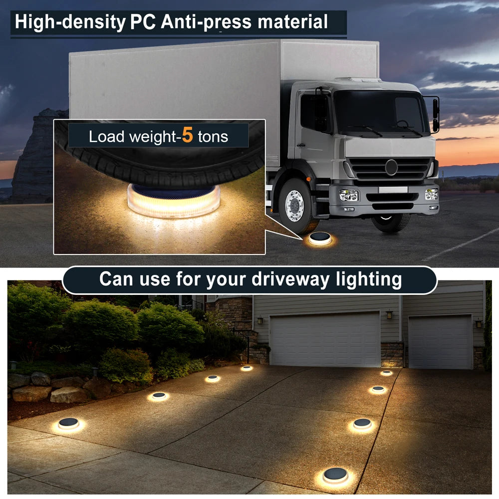 4 Pack Solar Ground Step Lights Waterproof IP68 Auto On/OFF Led Solar Light for Railing Stairs Yard Patio Pathway Driveway Lamp