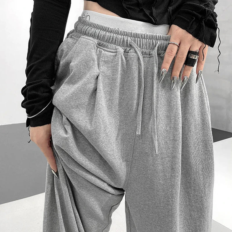 FOTVOTEE Casual Drawstring Sweatpants Women Fashion Loose High-waisted Slimming Harem Pants 2025 New All Match Simple Joggers