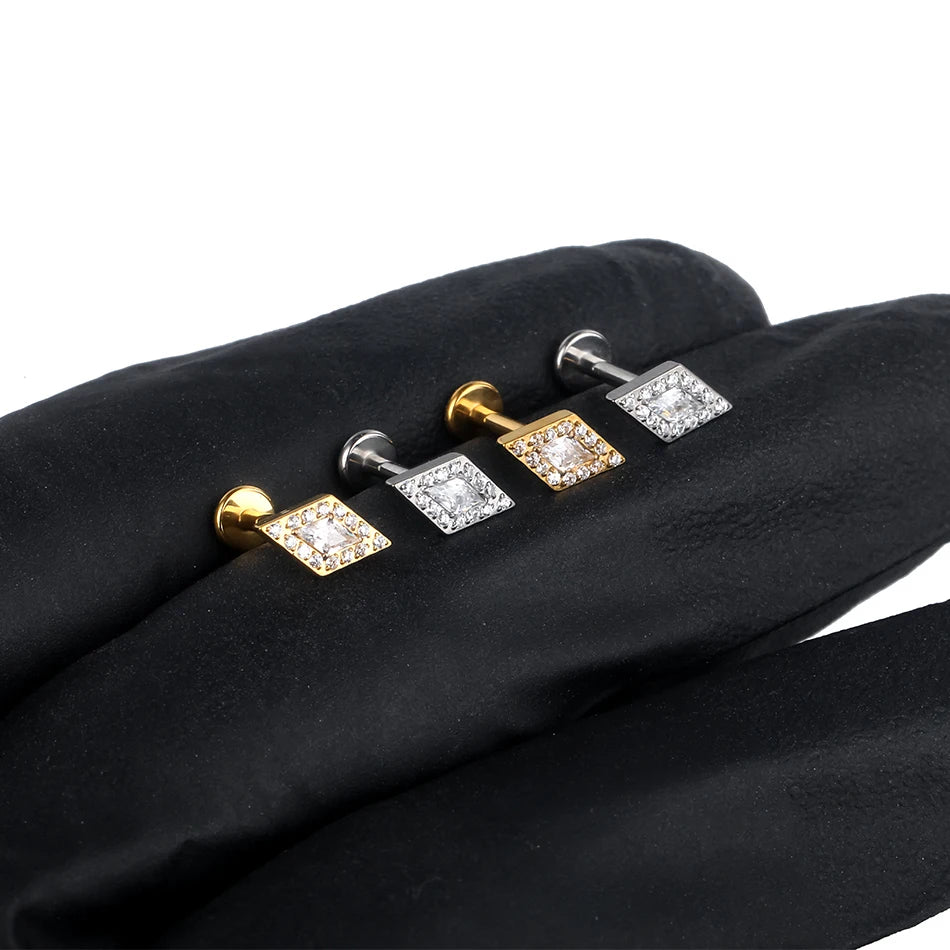 1PC Titanium Zircon Stud Earring Women Exquisite Ear Stud Cartilage Tragus Daith Helix Labret Piercing Body Jewelry