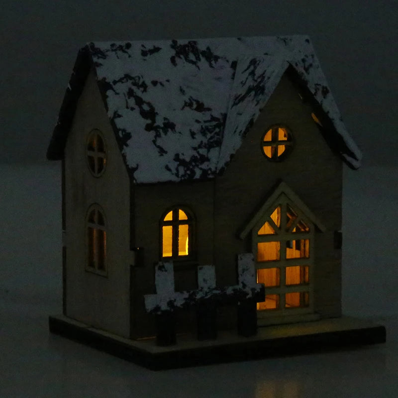 Christmas Home Decoration LED Luminous Wooden House Small House Xmas Tree Desktop Decoration Happy New Year Give Gifts Friends