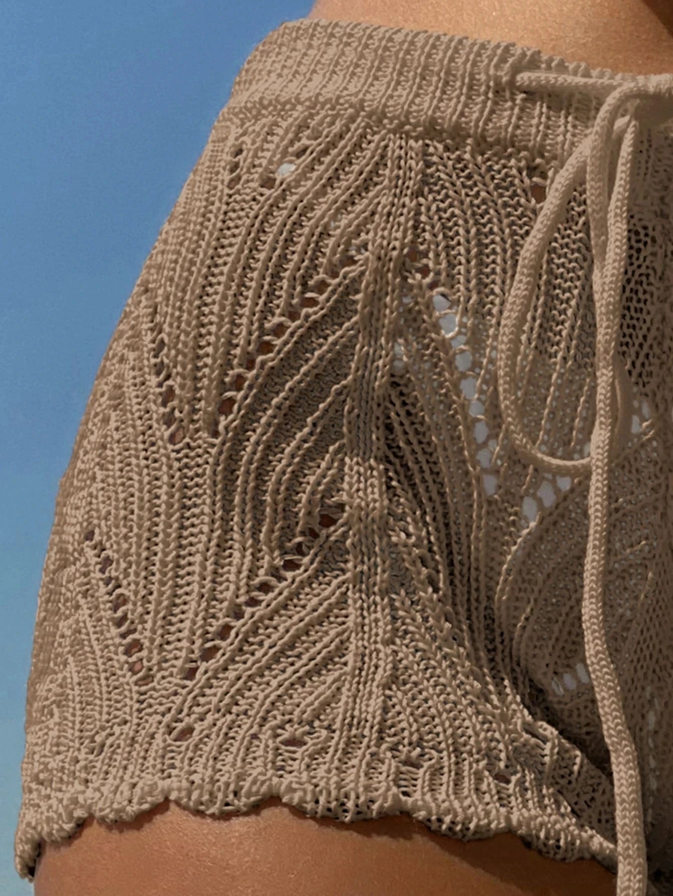 Polyester100.00% Hollow Drawstring Open Waist Knitted Bikini Blocked Women&