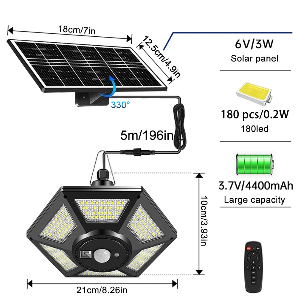 Solar Pendant Shed Lights Outdoor 228 LEDs 5 Modes Solar Motion Sensor Light Waterproof Remote Timers Barn Gazebo Garage Garden