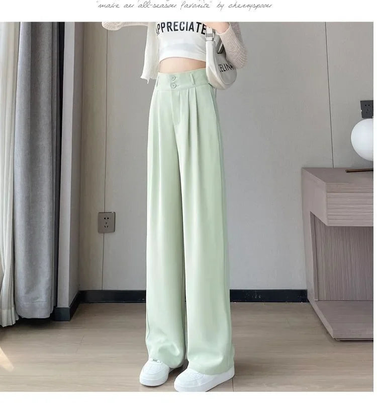 Summer Thin Pink Straight-Leg Ice Silk Bell Bottoms High-Waisted Slim Fit Women&