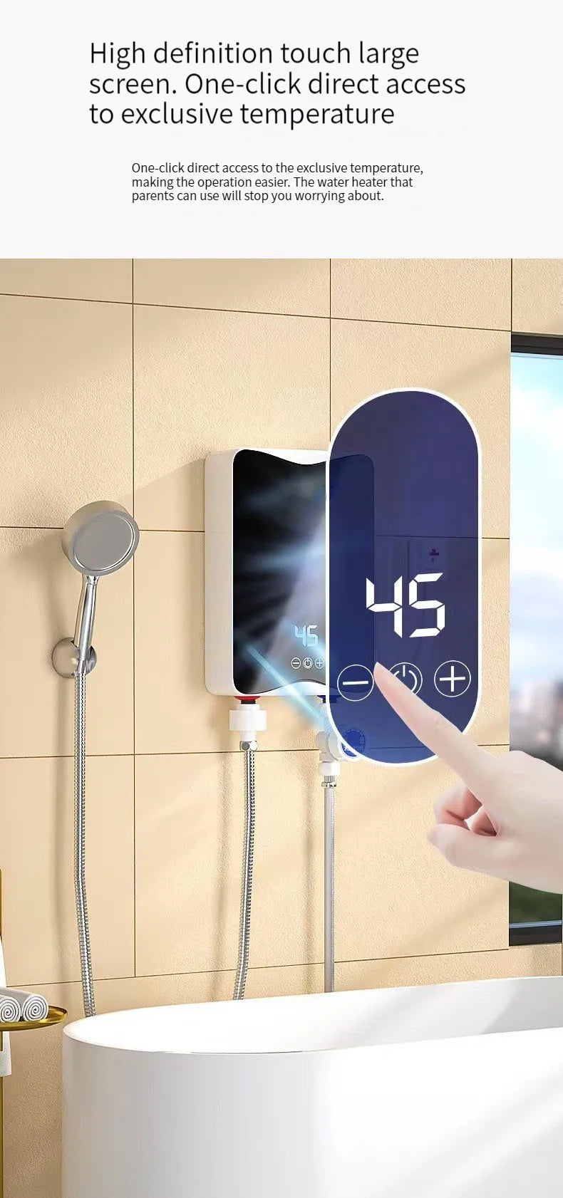 5500W Instant Tankless Electric Hot Water Heater Bathroom Kitchen Instant Heating Tap Demand Water Heater with LCD Display