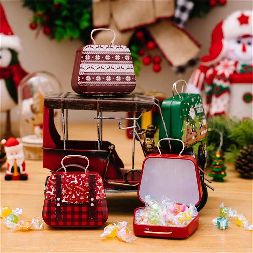 Christmas Decoration 2024 Metal Box Handbag Shape Tin Jar Jewelry Storage Case Kids Gift Can Storage Boxes Xms Party Decors