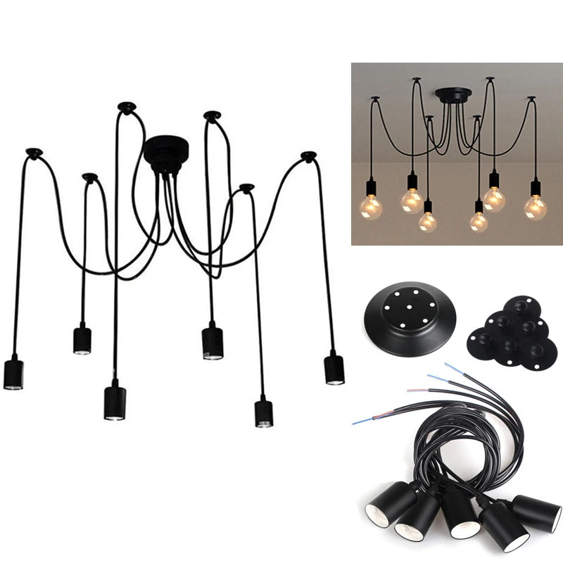 DIY Spider Chandelier Industrial Pendant Lights E27 Modern Ceiling Hanging Lamp Dinning Living Room Courtyard Lighting Fixture