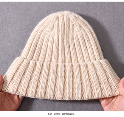 Winter Silk Satin Lined Beanie Hats Women Men Unisex Thick Chunky Cap Striped Warm Soft High Quality Cashmere Knitted Beanie Hat