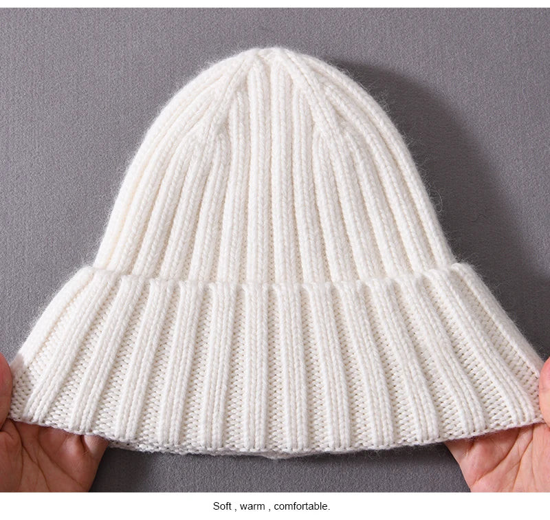 Winter Silk Satin Lined Beanie Hats Women Men Unisex Thick Chunky Cap Striped Warm Soft High Quality Cashmere Knitted Beanie Hat